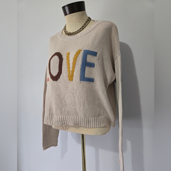 Z Supply Cream LOVE Graphic Sweater. Size Medium - Picture 2 of 9